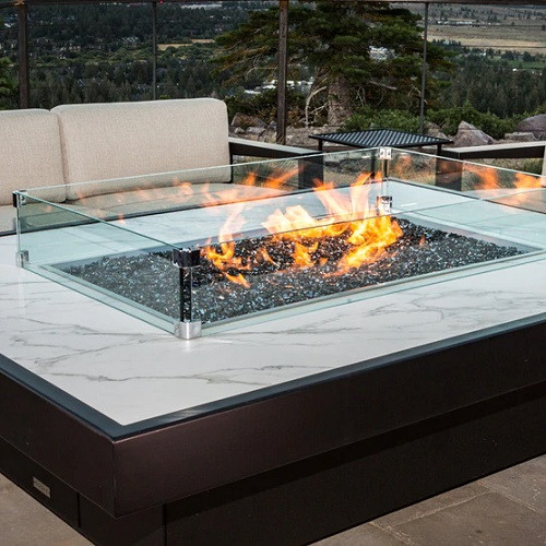 Custom 3/8″ Glass Fire Pit Wind Guard SoCal Fire Pits Fire Pit